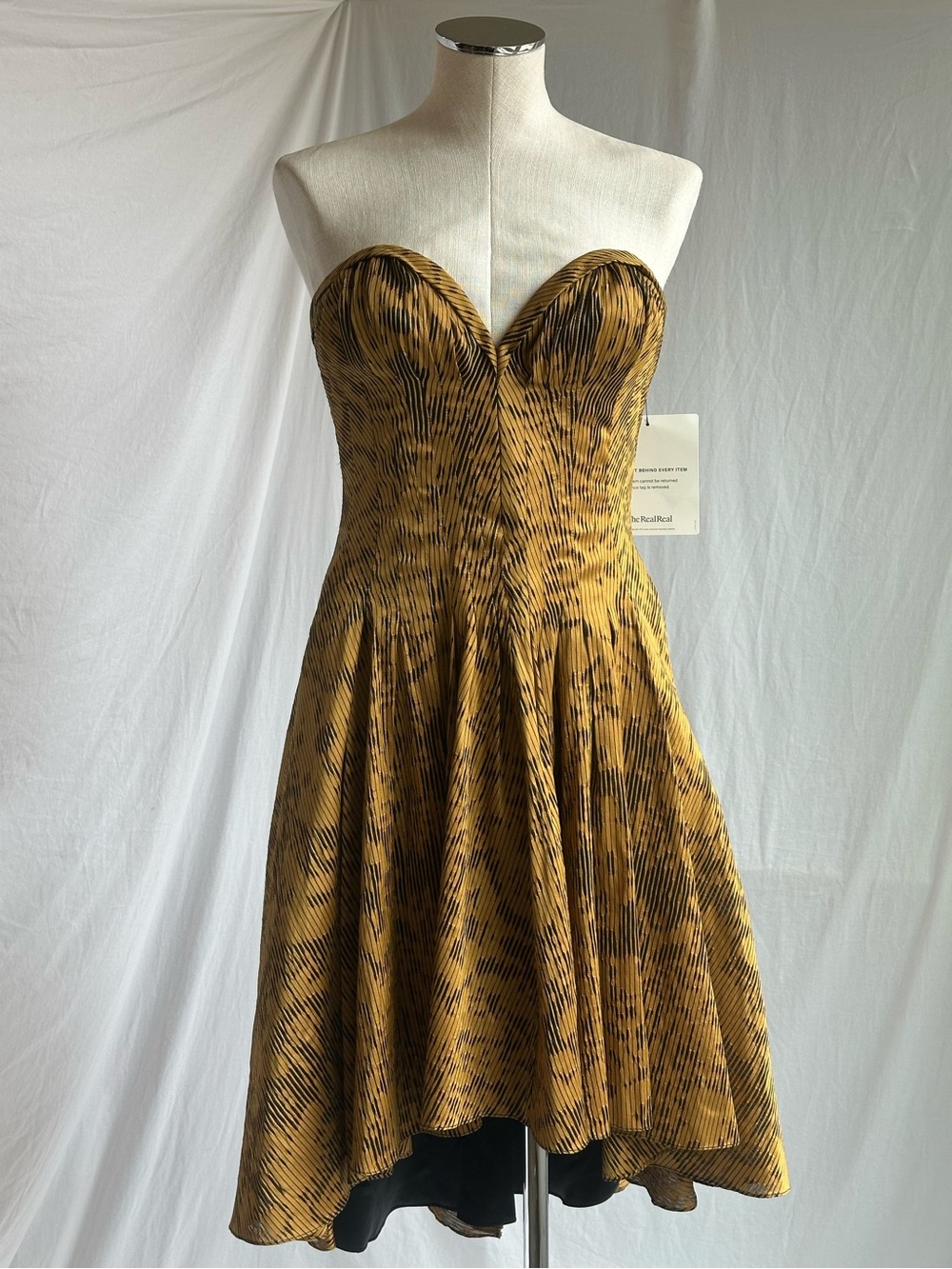 Pamella Roland FW 2012 Runway Gold Silk Strapless High Low Midi Dress | Size 6
